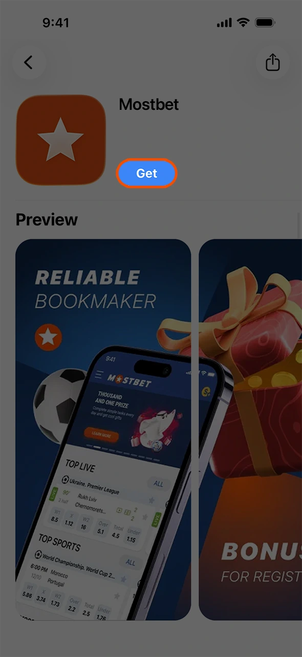 Navigate to the mobile store for the Mostbet iOS app.