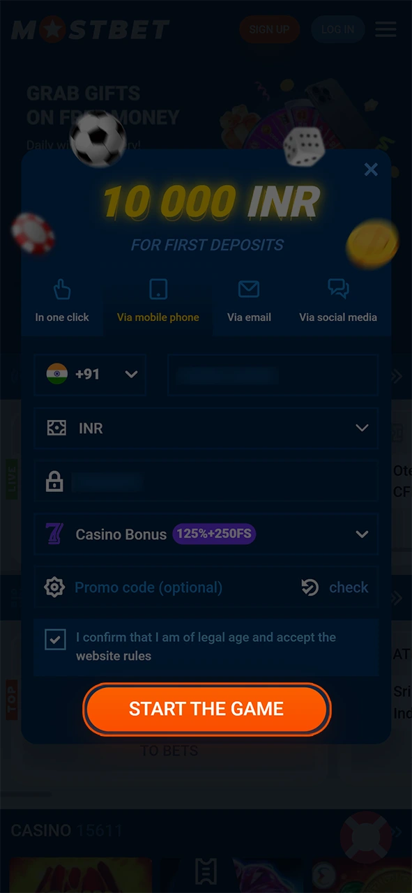 Finish the registration in the Mostbet app and add funds.