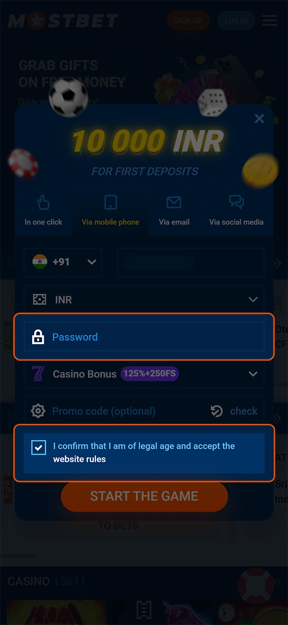 Create strong login credentials for registration within the Mostbet app.