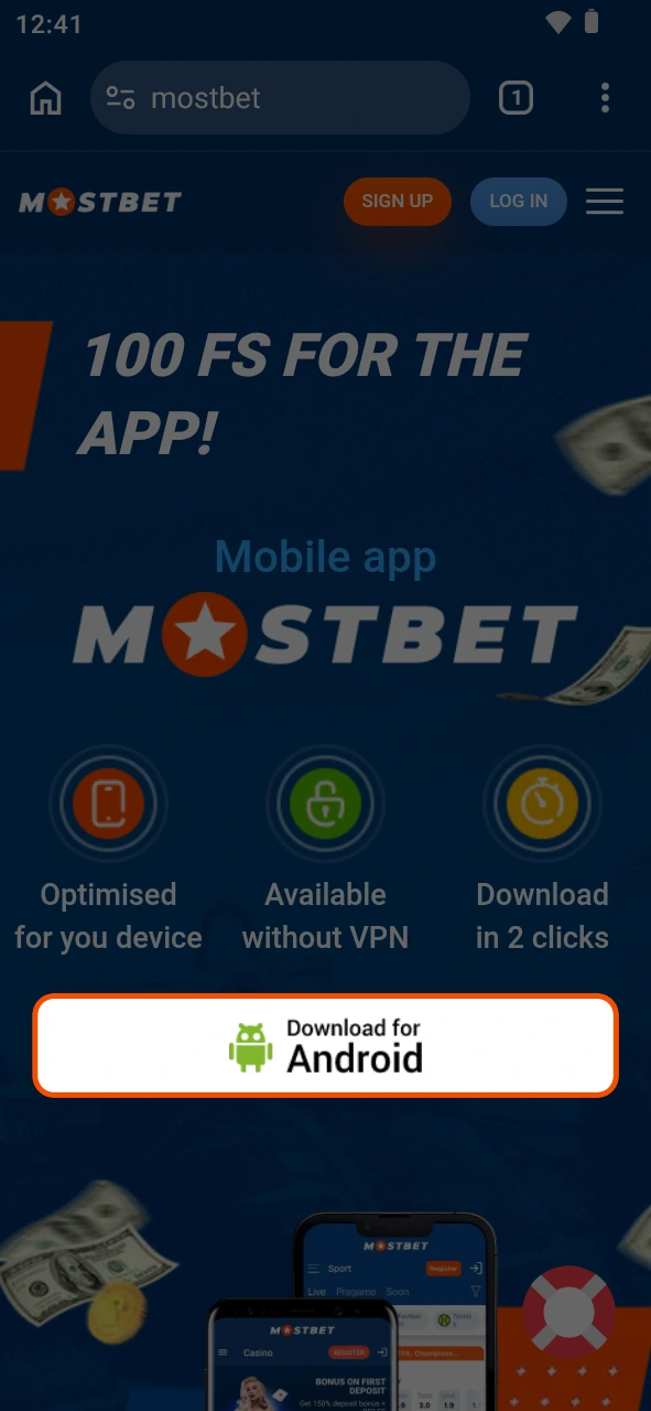 Save the recent update file for the Mostbet mobile app.