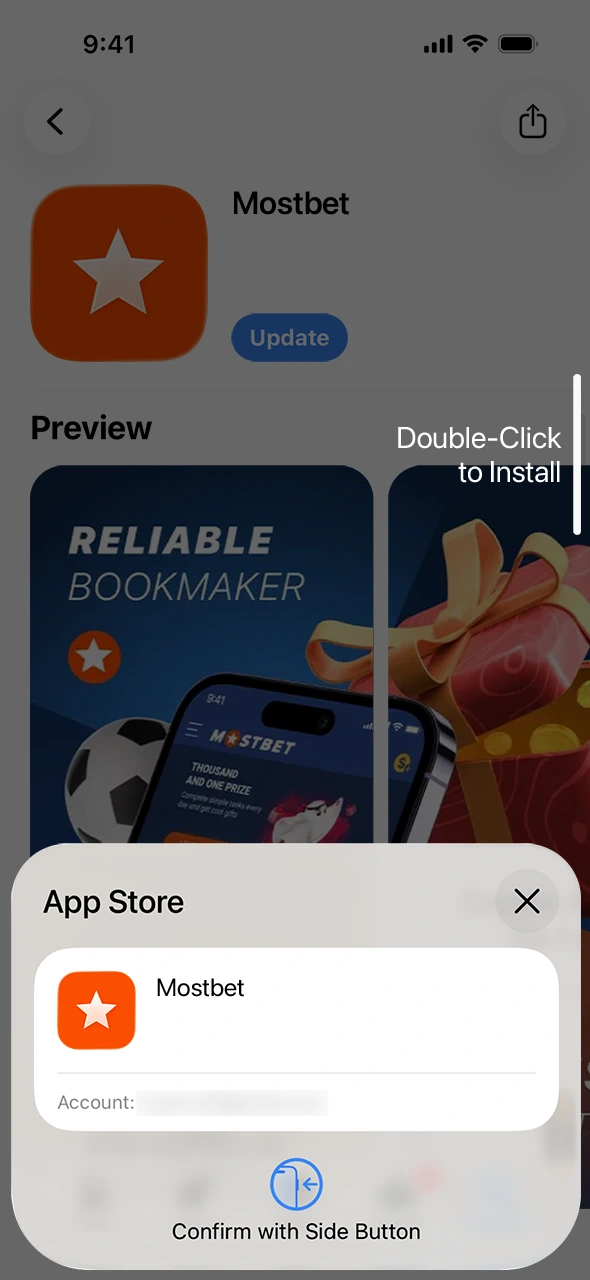 Confirm your identity to securely update the Mostbet mobile app.
