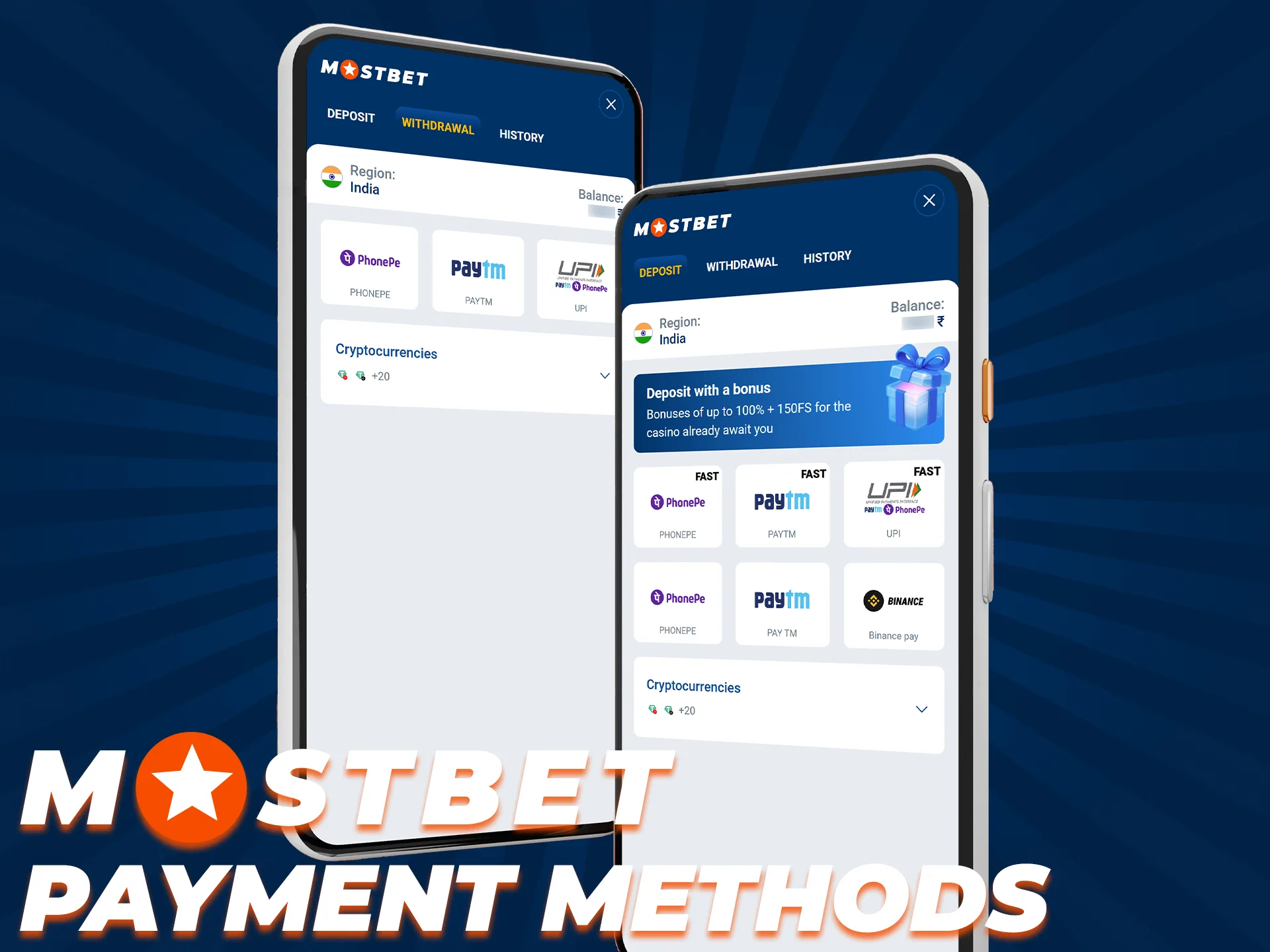 Deposit funds securely using convenient banking methods in the Mostbet app.
