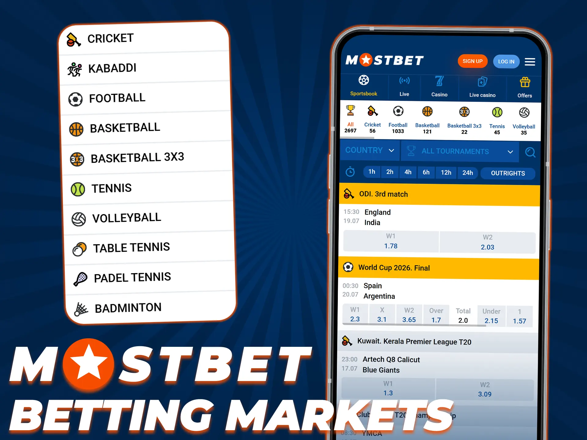 Explore various sporting events and predict match outcomes in the Mostbet app.