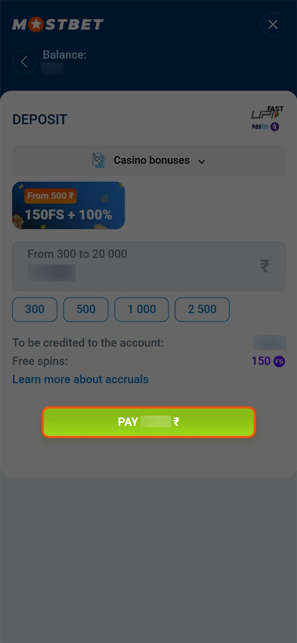 Authorize the payment to finalize your successful Mostbet deposit.