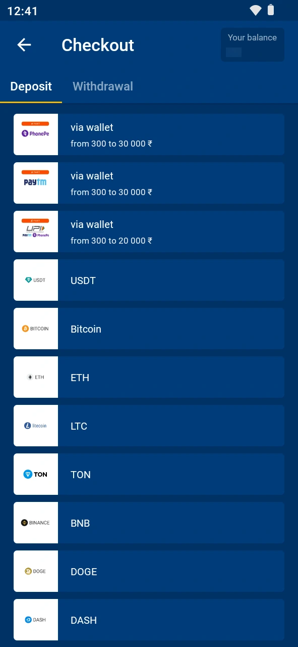 Add cash to your balance via the Mostbet esports app.