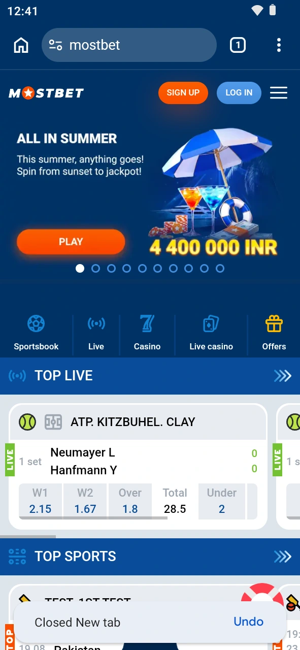 Open the mobile site to get your Mostbet hockey app.