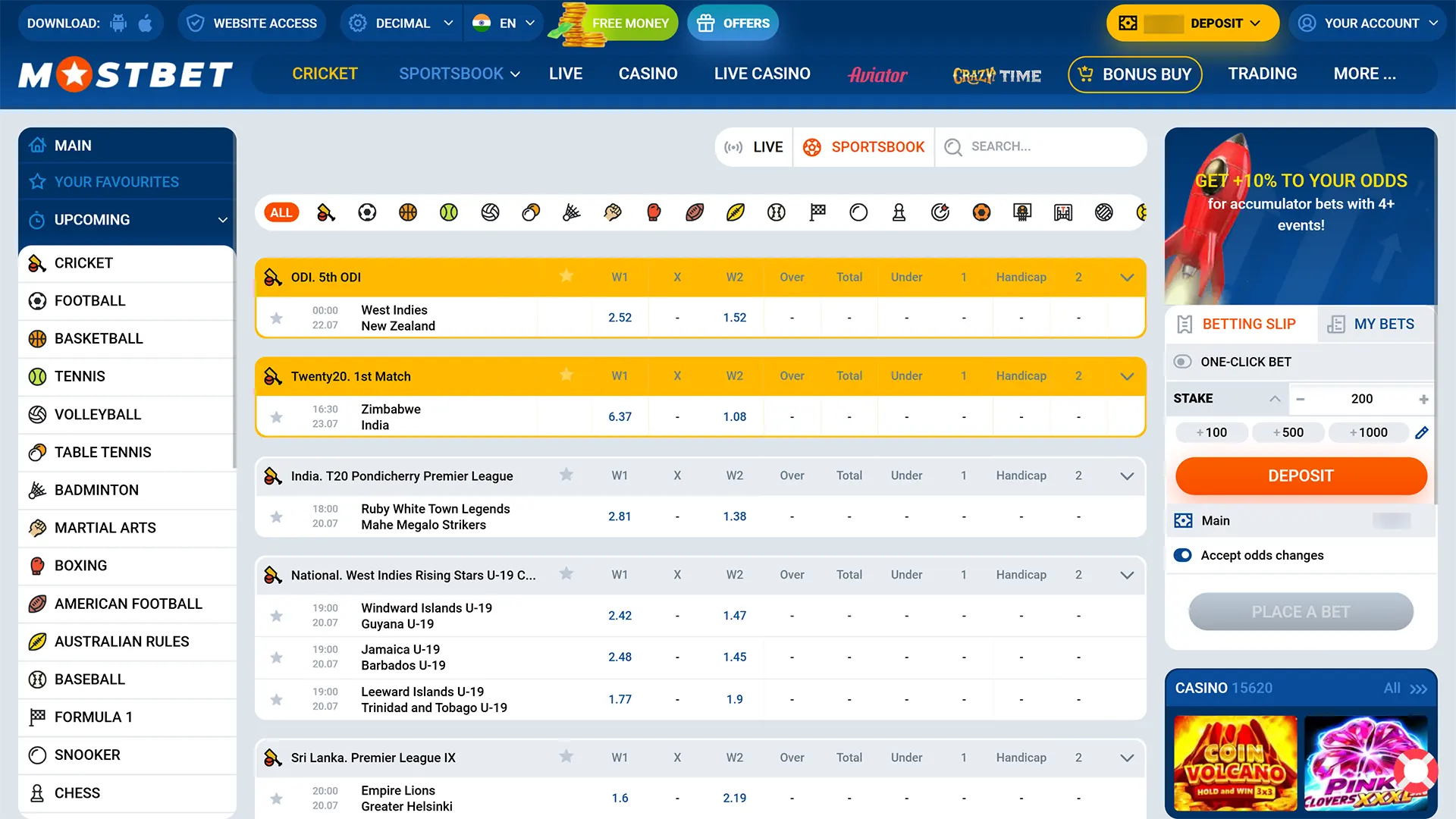 Open the sports menu for exciting Mostbet hockey betting action.