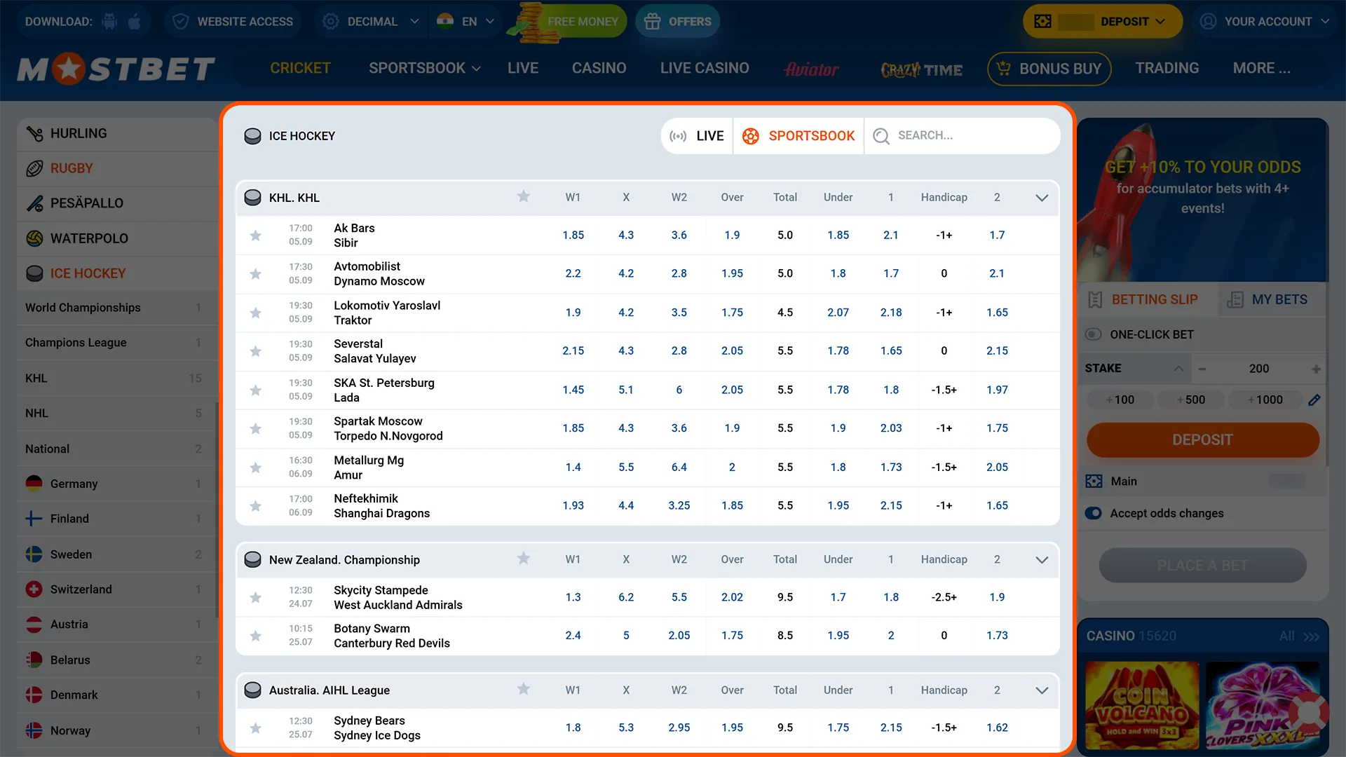 Find a profitable event for your next Mostbet hockey wager.
