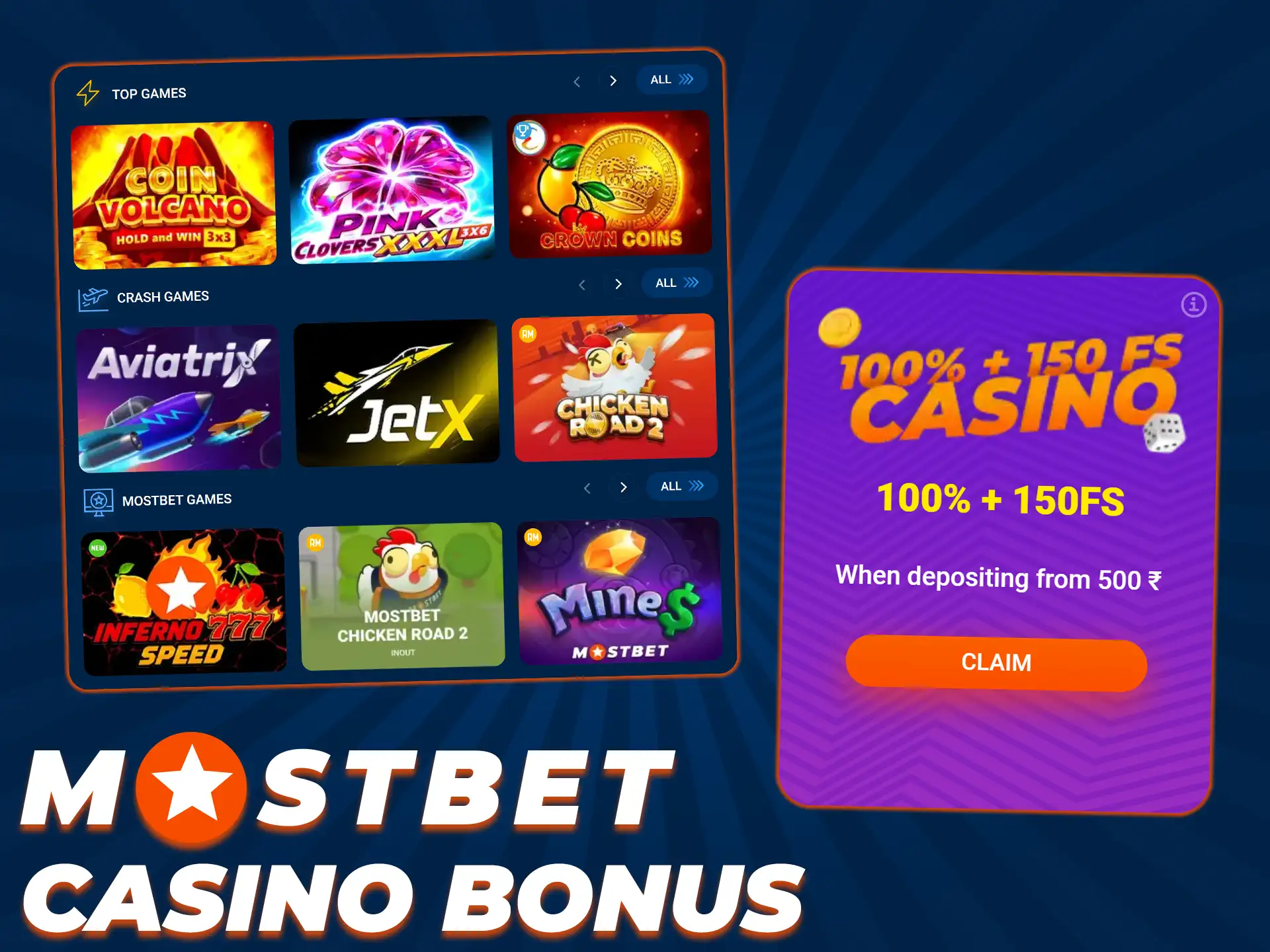 Grab a massive casino welcome bonus to play Mostbet slots.