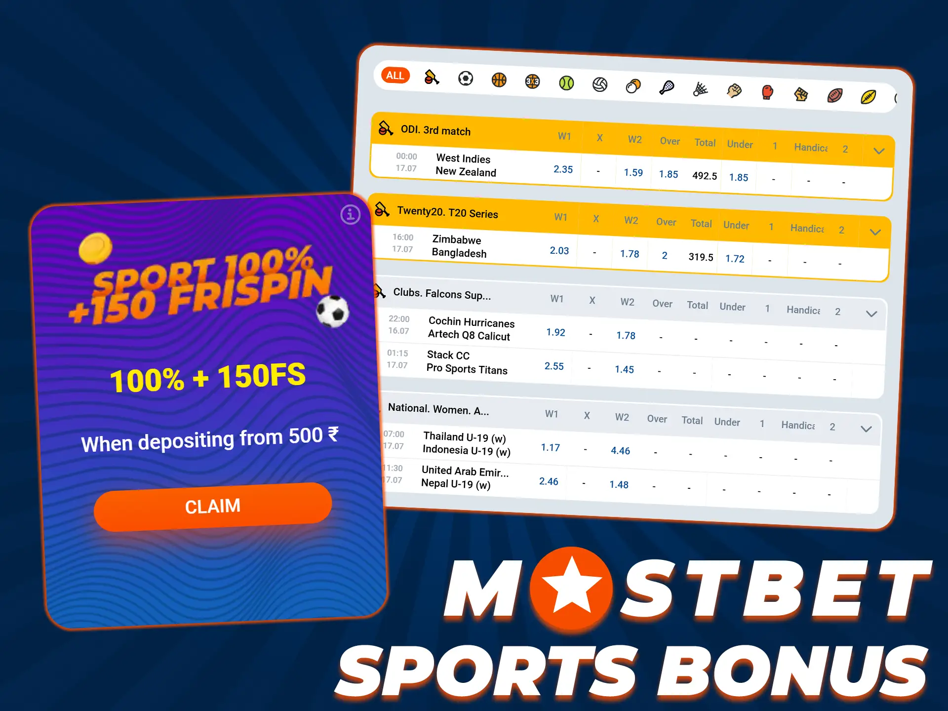 Activate your sports welcome bonus to wager on Mostbet matches.