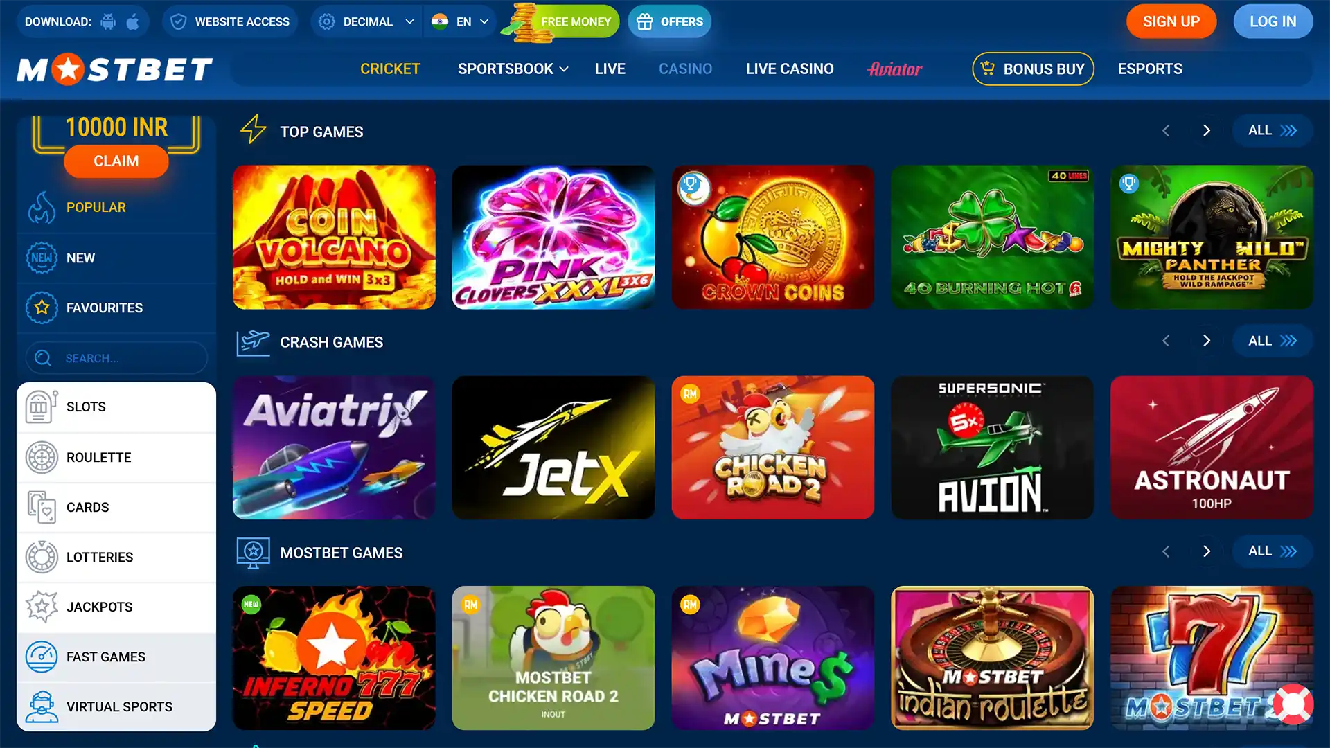 Browse the lively Mostbet casino lobby to start spinning colorful slots.