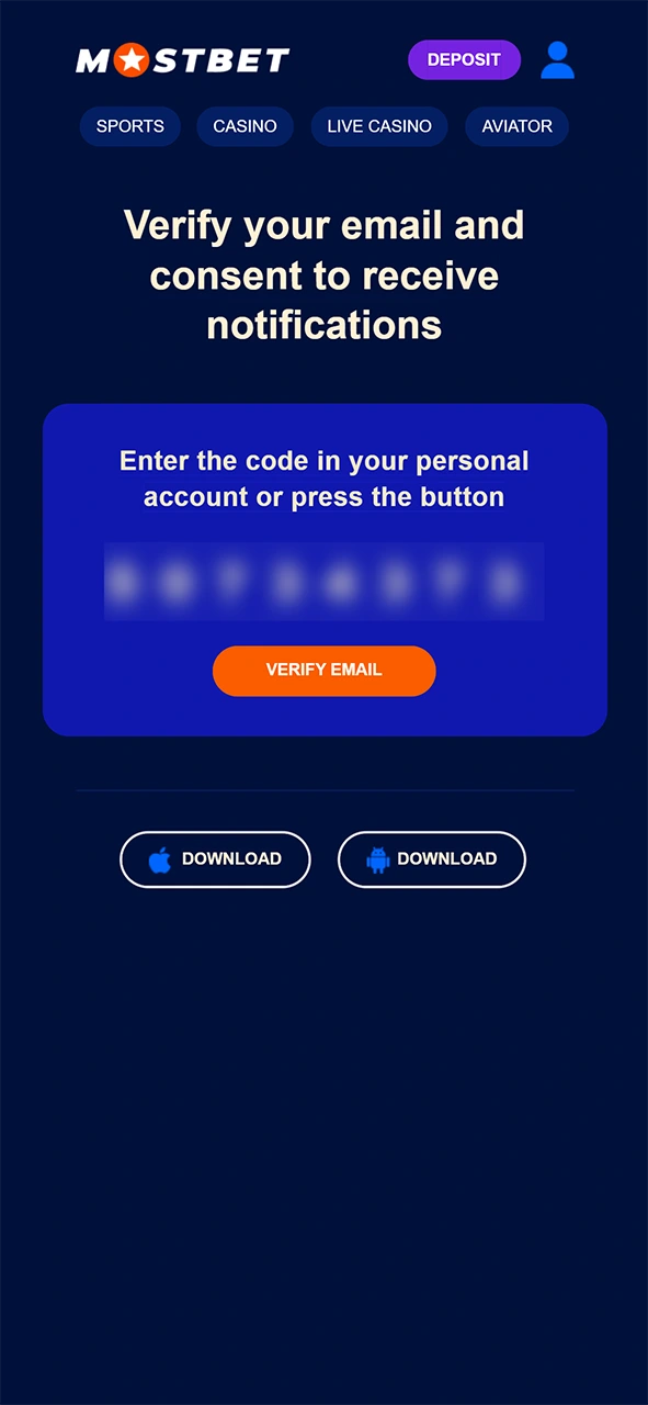 Find the verification message to change your Mostbet login password.