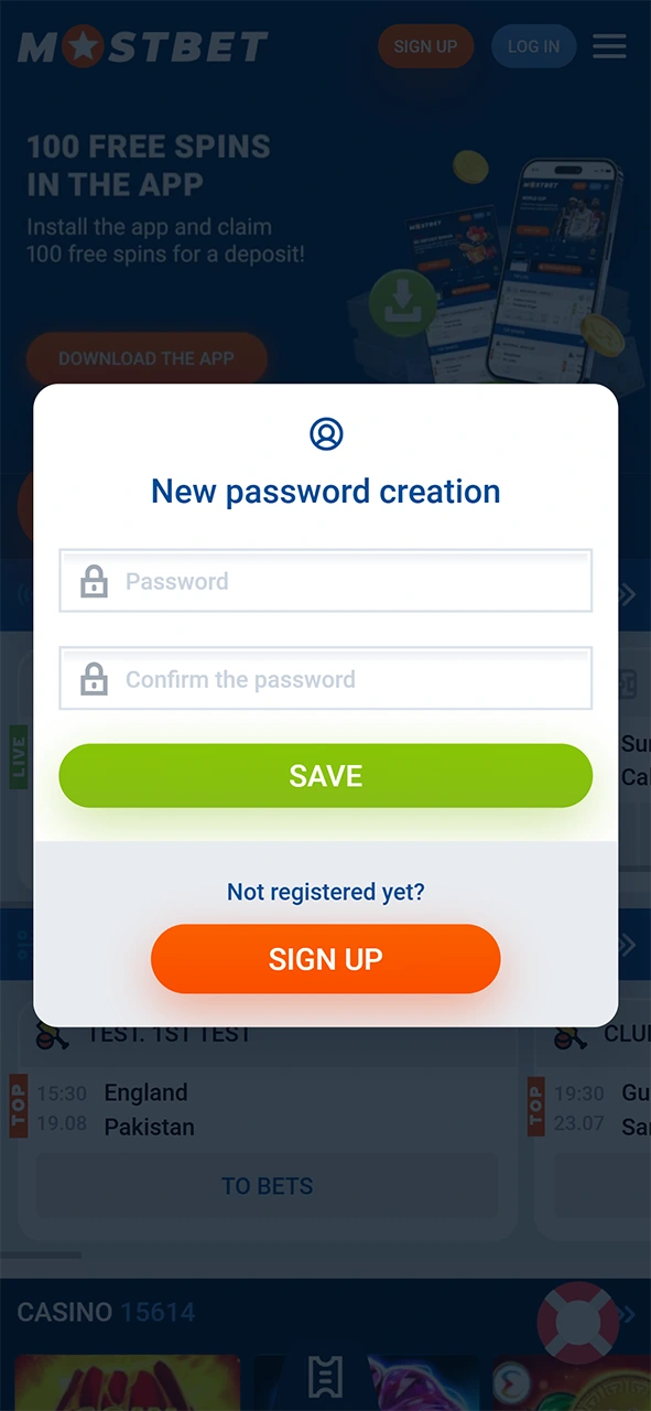 Create a secure password and perform your new Mostbet login.