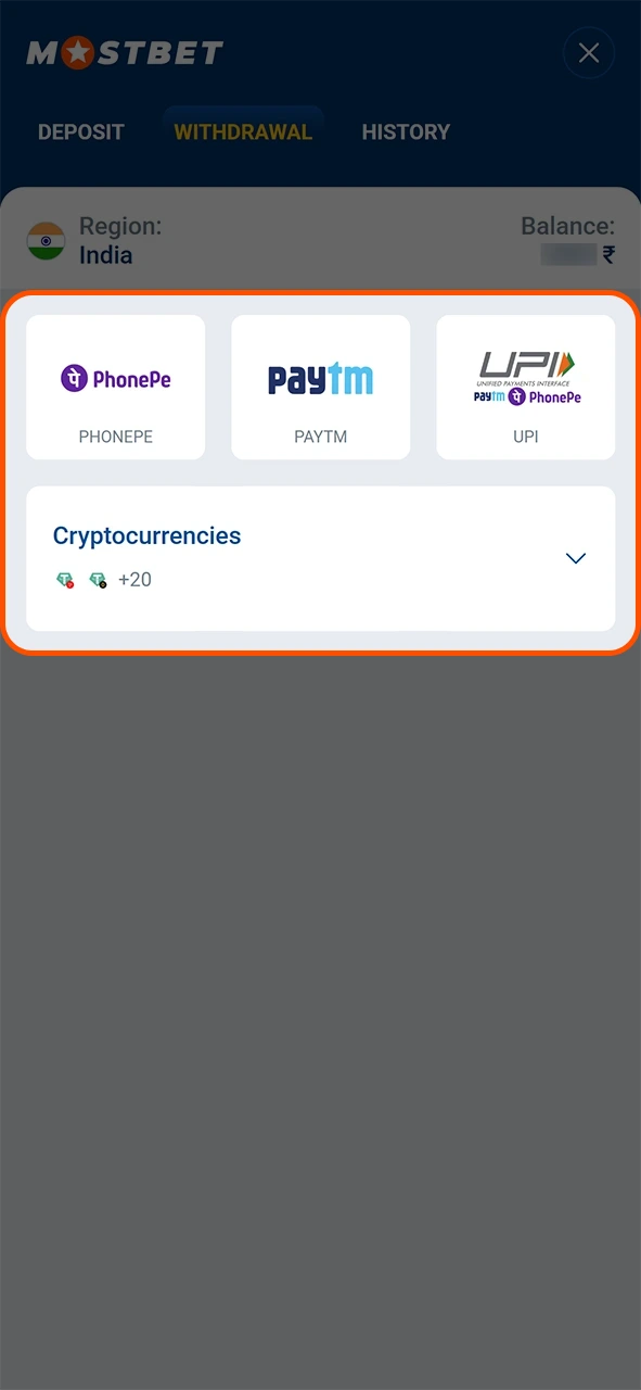 Select a suitable payout option for your Mostbet withdrawal.