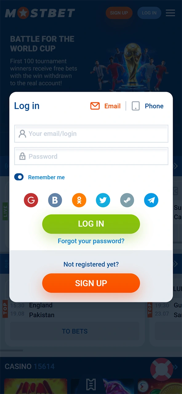 Sign in to your account to start the Mostbet withdrawal procedure.